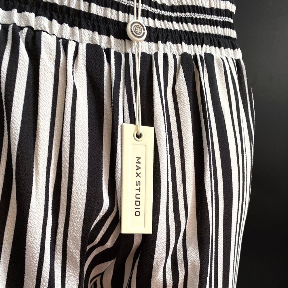 MAX STUDIO |  Vertical Black & White Stripe Wide Leg Crop Pants | NWT - Picture 4 of 11